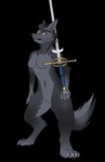 anthro brown_eye_patch brown_eyewear claws eye_patch eyewear female gacruxoraptor green_eyes layka_kiro paws solo zweihander canid canine canis mammal wolf absurd_res hi_res