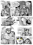 anthro army army_uniform boxers_(clothing) briefcase chair clothed clothing dialogue drying drying_body drying_fur female fully_clothed fur furniture group hat headgear headwear kitchen male male_focus newspaper profanity shirt soaked speech_bubble t-shirt table text topwear towel underwear undressing wet wet_clothing yellow_sclera captain_nikko jack_mckinley shane_mckinley domestic_cat felid feline felis mammal tabby_cat absurd_res black_and_white comic english_text hi_res monochrome brother_(lore) brothers_(lore) mother_(lore) mother_and_child_(lore) mother_and_son_(lore) parent_(lore) parent_and_child_(lore) parent_and_son_(lore) sibling_(lore) son_(lore)