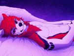 anthro bed clothing furniture hair kerchief looking_at_viewer male pink_eyes red_hair solo falvie cenny canid canine canis domestic_dog husky mammal nordic_sled_dog spitz 2013 digital_media_(artwork)