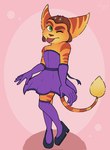 anthro clothed clothing dress fur gloves green_eyes handwear looking_at_viewer male one_eye_closed solo stripes tail tail_tuft tongue tongue_out tuft wink yellow_body yellow_fur assassyart ratchet_and_clank sony_corporation sony_interactive_entertainment ratchet_(ratchet_and_clank) lombax mammal hi_res