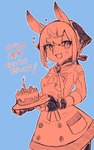 anthro apron baker blush cake candle clothing dessert female fingerless_gloves food gloves handwear kerchief solo text kurondokuro lifewonders live_a_hero kirsch_(live_a_hero) lagomorph leporid mammal rabbit hi_res japanese_text