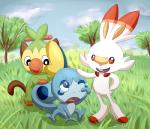 ambiguous_gender biped cloud feral grass group plant starter_trio tree trio muskydusky nintendo pokemon generation_8_pokemon grookey lagomorph mammal pokemon_(species) primate reptile scalie scorbunny sobble 2019