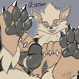 animal_genitalia anus balls bedroom_eyes feet fluffy fluffy_balls fluffy_chest fluffy_tail foot_focus genitals hindpaw looking_at_viewer lying male narrowed_eyes on_back pawpads paws pose seductive sheath solo tail tongue tongue_out arkailart nintendo pokemon arcanine canid canine generation_1_pokemon mammal pokemon_(species) absurd_res hi_res pinup