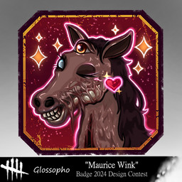 black_border black_mane blue_sclera border brown_body brown_fur empty_eyes eyelashes feral fur gradient_background heart_symbol logo male male_feral mane one_eye_closed orange_eyes simple_background solo sparkles teeth text wink year glossopho dead_by_daylight maurice_(dead_by_daylight) equid equine horse hybrid mammal undead 1:1 2024 artist_name bust_portrait colored digital_drawing_(artwork) digital_media_(artwork) english_description english_text portrait shaded