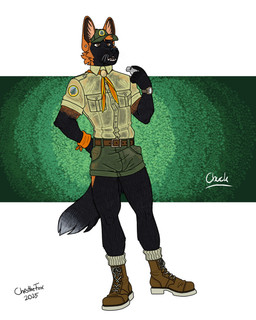 anthro athletic athletic_male belt black_body black_fur boots bottomwear bulge clock clothing collared_shirt ear_piercing ear_stud ears_up erection erection_under_clothing footwear front_view fur hat headgear headwear hiking_boots holding_object holding_whistle hotpants inner_ear_fluff kerchief male male_anthro neckerchief neckwear open_mouth orange_body orange_eyes orange_fur orange_inner_ear_fluff piercing scout_uniform shirt shoes shorts simple_background socks solo standing tail tan_dress_shirt teeth teeth_showing topwear translucent tuft watch whistle_(object) white_body white_fur wristband bartek22 chuck_(bartek22) canid canine mammal maned_wolf 2025 4:5 dated flat_colors full-length_portrait hi_res portrait signature
