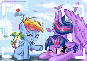blush camera_view duo eyes_closed feathered_wings feathers female feral grin hair horn multicolored_hair multicolored_tail one_eye_closed rainbow_hair rainbow_tail recording smile tail wings young vago-xd friendship_is_magic hasbro my_little_pony mythology rainbow_dash_(mlp) twilight_sparkle_(mlp) equid equine mammal mythological_creature mythological_equine pegasus winged_unicorn 2016 hi_res