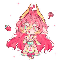 anthro blonde_hair blue_eyes clothing dress female gradient_hair hair hooves open_mouth pink_hair sheep_ears solo rumeru rumi_(rumeru) bovid caprine mammal sheep 1:1