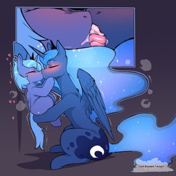 age_difference blue_body blue_hair blush duo eyelashes eyes_closed feathered_wings feathers female female/female feral feral_on_feral hair heart_symbol horn larger_female motion_lines older_female quadruped selfcest size_difference smaller_female square_crossover tail tongue tongue_out trembling_for_pleasure wings young younger_female cold-blooded-twilight friendship_is_magic hasbro my_little_pony mythology princess_luna_(mlp) equid equine mammal mythological_creature mythological_equine winged_unicorn 1:1 hi_res