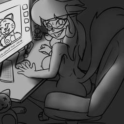 anthro areola big_breasts bodily_fluids breasts butt caught_in_the_act chair computer computer_keyboard computer_monitor cum cumshot desk dildo ejaculation electronics eyewear eyewear_only female figurine furniture genital_fluids genitals glasses glasses_only hair long_hair looking_at_porn looking_at_viewer male male/female mature_anthro mature_female nervous nipples nude office_chair open_mouth pedophilia_humiliation penis pornography scared screen sex_toy solo stated_pedophilia sweat sweatdrop sweaty_face table text tongue vibrator wand_vibrator wearing_glasses whiskers imierbenety hanna-barbera swat_kats callie_briggs domestic_cat felid feline felis mammal 1:1 2021 digital_drawing_(artwork) digital_media_(artwork) english_text greyscale hi_res monochrome sketch
