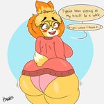 anthro big_butt blush butt clothing derp_eyes dialogue eyewear female glasses huge_butt looking_at_viewer looking_back looking_back_at_viewer panties solo sweater_dress text thick_thighs underwear thixxen animal_crossing nintendo derpybelle isabelle_(animal_crossing) canid canine canis domestic_dog mammal shih_tzu toy_dog 1:1 english_text hi_res