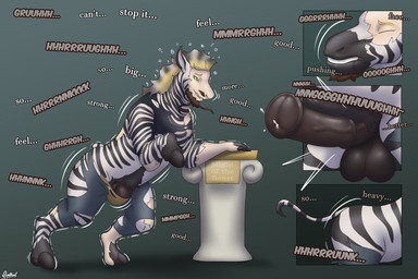 animal_genitalia animal_penis balls beard big_balls big_penis biped_to_quadruped black_body black_fur black_hair black_markings black_penis black_stripes blonde_hair bodily_fluids bodily_fluids_drip clothed clothing cursed_object dialogue drooling equine_genitalia equine_penis erection facial_hair feral fingers flared_penis fur genital_fluids genital_growth genitals green_eyes growth hair hooved_fingers hooves human_to_feral identity_death intelligence_loss jewelry loss_of_dexterity loss_of_speech male male_feral mane markings mid_transformation penis penis_growth precum ringed_eyes saliva simple_background snout snout_growth species_transformation striped_arms striped_legs stripes tail tail_burst tail_tuft text torn_clothing transformation transformation_sequence tuft vein veiny_penis white_body white_fur diethyl equid equine human mammal zebra 3:2 comic english_text hi_res
