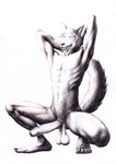 anthro balls big_penis genitals humanoid_genitalia humanoid_penis looking_at_viewer male nude penis saggy_balls solo ten-kun beastars legoshi_(beastars) canid canine canis mammal wolf hi_res monochrome