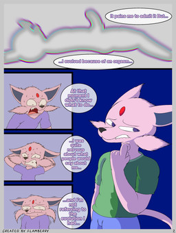 anthro anthrofied bodily_fluids clothed clothing dialogue evolution evolution_(transformation) flashback forehead_gem fur gem genitals male open_mouth origin_story penis pink_body pink_fur pokemorph purple_eyes scared simple_background solo speech_bubble sweat tail text tongue transformation flamberry_(artist) nintendo pokemon estung_venizee_neon_(flamberry) canid canine canis eeveelution espeon generation_2_pokemon mammal pokemon_(species) absurd_res comic digital_drawing_(artwork) digital_media_(artwork) english_text hi_res ibispaint_(artwork)