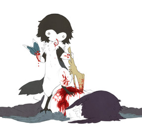 ambiguous_anthro ambiguous_gender anthro black_body black_feathers black_tail blood blood_on_hand blood_on_leg blood_on_object blood_on_weapon blue_body blue_feathers bodily_fluids corpse countershading death duo feathers fluffy gore holding_blade holding_feather holding_object holding_weapon killing multicolored_body multicolored_feathers neck_tuft proboscis_(anatomy) simple_background solid_circle_eyes tail tuft two_tone_body two_tone_feathers weapon white_background white_body white_countershading white_feathers jejejunum european_mythology greek_mythology mythology shrike_(jejejunum) avian fraid_(species) harpy mythological_avian mythological_creature nethermare 2026 digital_drawing_(artwork) digital_media_(artwork) firealpaca_(artwork) hi_res