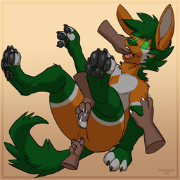 4_fingers 4_toes anal anal_fingering anal_fluids anthro anus balls biped black_claws bodily_fluids border brown_body chastity_cage chastity_cage_only chastity_device chastity_device_only claws diamond_(marking) disembodied_hand duo feet finger_claws finger_in_mouth fingering fingerless_(marking) fingers fur genital_fluids genitals gloves_(marking) gradient_background green_body green_fur green_hair green_markings green_nose green_tail grey_balls grey_body grey_fur grey_markings hair hand_in_mouth hand_on_arm hand_on_penis hypnosis leaking_precum leg_markings legs_up lying male male_penetrated markings metal_chastity_cage mind_control monotone_body monotone_hair monotone_tail multicolored_body multicolored_fur nub_chastity_cage nude on_back open_mouth orange_body orange_ears orange_fur orange_markings outline pawpads paws penetration penis perineum precum ringed_eyes saliva saliva_on_face sexual_assault simple_background socks_(marking) solo_focus tail teeth text toe_claws toes tongue wearing_chastity_cage wearing_chastity_device white_claws yellow_border skylardoodles birch_(kaipock) canid canine canis mammal wolf 1:1 2019 absurd_res artist_name dated digital_media_(artwork) hi_res