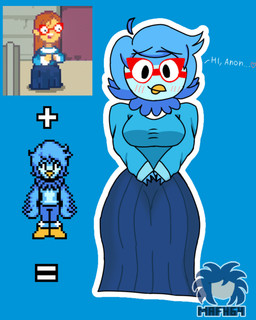 anthro blue_background blush blush_lines breasts clothed clothing dialogue duo female fully_clothed non-mammal_breasts screencap simple_background talking_to_viewer text mr_maximfh64 kindergarten_(series) kindergarten_3 undertale_(series) undertale_yellow martlet_(undertale_yellow) ms._lovelett avian bird humanoid monster 4:5 absurd_res digital_media_(artwork) english_text hi_res pixel_(artwork) reference_image