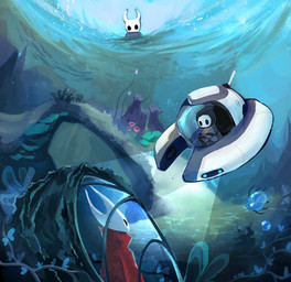2_horns ambiguous_gender black_eyes cloak clothed clothing empty_eyes group horn inside_vehicle lifeblood looking_at_another red_cloak red_clothing steering_wheel submarine trio underwater vehicle water watercraft merlizetdi hollow_knight:_silksong hollow_knight_(franchise) subnautica team_cherry unknown_worlds_entertainment hornet_(hollow_knight) quirrel_(hollow_knight) the_knight_(hollow_knight) arthropod vessel_(species) 2025 crossover hi_res female_(lore) half_sister_(lore) male_(lore) sibling_(lore) sister_(lore)