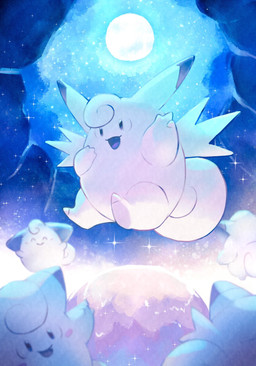 ambiguous_gender anthro eyes_closed group hair moon open_mouth pink_body pink_hair sky smile sparkles star starry_sky tail tongue wings toneko1225 nintendo pokemon clefable clefairy cleffa generation_1_pokemon generation_2_pokemon pokemon_(species) 2025 hi_res