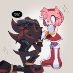 amy_rose anthro armor black_body blush boots clothing dialogue dress duo english_text eulipotyphlan female footwear gloves green_eyes handwear hedgehog hi_res kissing_hand kneeling kumo_zd male male/female mammal on_one_knee pink_body sega shadow_the_hedgehog shoes simple_background sir_lancelot_(sonic_and_the_black_knight) sonic_and_the_black_knight sonic_storybook_series sonic_the_hedgehog_(series) sparkles speech_bubble tail text