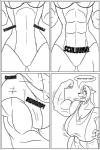 abs anthro canid canine clock-face clothed clothing comic english_text female fox growth hi_res mammal monochrome muscle_growth muscular muscular_anthro muscular_female solo swimwear text transformation