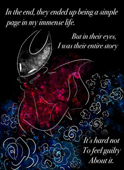 abstract_background ambiguous_gender anthro black_background cloak clothing flower mouthless plant red_cloak red_clothing simple_background solo text three-quarter_view walking white_flower white_line_art fernshawart hollow_knight_(franchise) team_cherry hornet_(hollow_knight) arthropod insect 2025 colored_line_art english_text female_(lore)