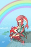 ambiguous_gender anthro clothing duo female male rainbow red_body red_skin sea smile water yellow_eyes young young_ambiguous young_humanoid gufu_kandagawa breath_of_the_wild nintendo the_legend_of_zelda mipha prince_sidon animal_humanoid fish fish_humanoid humanoid marine marine_humanoid zora 2017 digital_media_(artwork) brother_(lore) brother_and_sister_(lore) sibling_(lore) sister_(lore)