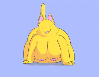 anthro belly belly_squish big_breasts big_butt breast_squish breasts butt female obese obese_female overweight overweight_female smile solo squish tail tail_motion tailwag tongue tongue_out heheheyup bee_(heheheyup) domestic_cat felid feline felis mammal animated hi_res