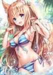 bikini blonde_hair blue_eyes blush breasts clothed clothing colored_nails female hair nails navel open_mouth partially_submerged ponytail solo swimwear two-piece_swimsuit water wet sakura_ani animal_humanoid canid canid_humanoid canine canine_humanoid fox_humanoid humanoid mammal mammal_humanoid 2019 hi_res