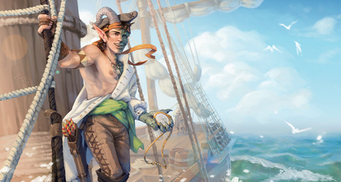 5_fingers bottomwear clock clothing cloud day fingers gloves green_body green_scales handwear hat headgear headwear holding_watch horn humanoid_pointy_ears jewelry on_ship open_mouth outside pants pendant pointy_ears quiver_(object) rope scales ship smile solo vehicle watch water watercraft a_littlecrazy paizo pathfinder pathfinder:_wrath_of_the_righteous lann_(pathfinder:_wrath_of_the_righteous) ambient_bird humanoid 2023