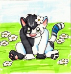 anthro chibi flower looking_at_viewer male pawpads paws plant solo tail xk2x zander_oro domestic_cat felid feline felis mammal 2009