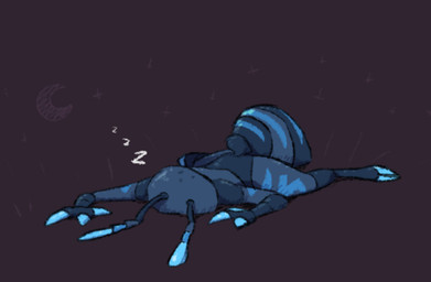 2_toes 3_fingers ambiguous_gender antennae_(anatomy) anthro arm_markings arthropod_abdomen biped blue_body blue_markings crescent_moon faceplant feet fingers leg_markings lying markings moon multicolored_antennae on_front purple_background simple_background sleeping solo sound_effects toes vowelless vowelless_sound_effect zzz eekanant eek_(eekanant) ant arthropod hymenopteran insect 2025 digital_drawing_(artwork) digital_media_(artwork) english_description reaction_image male_(lore)