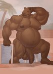 anthro areola balls barazoku belly bent_leg biceps big_balls big_belly big_muscles big_penis day deltoids eyebrows flaccid foreskin fur genitals glans hand_behind_head huge_balls huge_belly huge_muscles huge_penis humanoid_genitalia humanoid_penis male musclegut muscular muscular_anthro muscular_male narrowed_eyes navel nipples nude outside overweight overweight_anthro overweight_male palm_tree partially_submerged pecs penis plant plantigrade poolside quads solo swimming_pool thick_arms thick_penis thick_thighs tree tuft unretracted_foreskin vein water wet wet_body wet_fur gabgbb capybara caviid mammal rodent 2025 hi_res