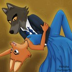 anthro duo female male male/female simple_background hatakeclarissarts dreamworks the_bad_guys diane_foxington mr._wolf_(the_bad_guys) canid canine canis fox mammal wolf 1:1