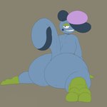 ambiguous_gender anthro big_butt blue_body blue_cheeks blue_tail butt feet green_eyelids grey_background huge_butt looking_back purple_eyes rear_view simple_background smile solo tail teeth pleasantlyplumpthiccness nintendo pokemon drizzile generation_8_pokemon pokemon_(species) 1:1 2024 colored digital_media_(artwork) flat_colors hi_res