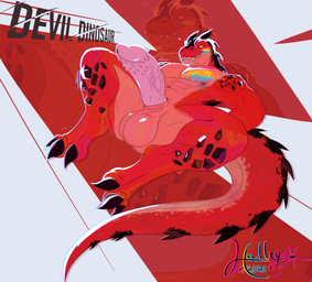 abs animal_genitalia animal_penis anthro back_spikes balls claws genitals male muscular nipples penile_spines penis red_body scales slit_penis smile smirk solo spikes spikes_(anatomy) spread_legs spreading tail_spines halley_karillion marvel marvel_rivals moon_girl_and_devil_dinosaur devil_dinosaur_(moon_girl_and_devil_dinosaur) hi_res