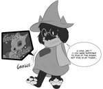 abdominal_bulge anthro dialogue duo male oral_vore speech_bubble text vore sparky_the_chu deltarune nintendo pokemon undertale_(series) ralsei bovid caprine cubone generation_1_pokemon goat mammal pokemon_(species) english_text hi_res monochrome