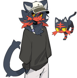 anthro biped black_body black_fur clothed clothing fur hat headgear headwear male simple_background solo tail white_background shiyaa_stuff nintendo pokemon zayd_(shiyaa_stuff) felid feline generation_7_pokemon litten mammal pokemon_(species)