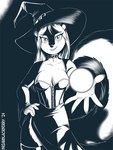 anthro breasts choker cleavage clothed clothing female hat headgear headwear jewelry magic necklace solo witch_hat brian_mcpherson vicki_(brian_mcpherson) mammal mephitid skunk 3:4 black_and_white monochrome