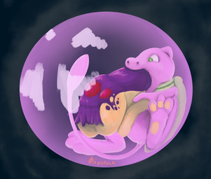 blue_eyes bubble circle countershading duo feral force_field in_bubble male markings mottled mottled_body oral_vore partially_inside paws purple_body quadruped red_markings solo_focus tail tan_body vore gyrotech nintendo pokemon blitz_(gyro) dew_(resistorserve) fan_character generation_1_pokemon generation_2_pokemon legendary_pokemon mew_(pokemon) pokemon_(species) quilava hi_res