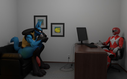 anthro big_penis black_body blue_body blue_fur casting_couch duo fur furniture genitals humanoid_genitalia humanoid_penis hunched_over looking_at_another male muscular muscular_male office penis red_eyes sitting sofa yellow_body yellow_fur zylgius ambient_among_us among_us innersloth mighty_morphin_power_rangers nintendo pokemon lucious_(valorynz) red_ranger generation_4_pokemon human lucario mammal pokemon_(species) 16:10 3d_(artwork) digital_media_(artwork) hi_res meme widescreen