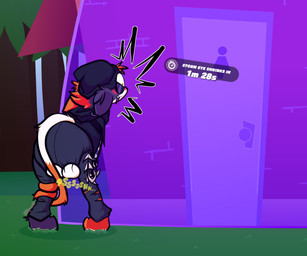 anthro bathroom beanie black_beanie black_clothing black_hat black_headwear black_hoodie black_topwear blush bodily_fluids bottomwear brick_wall building clothed clothing detailed_background diaper door door_handle doorknob ear_piercing ear_ring female fur gameplay_mechanics genital_fluids grass grey_body grey_bottomwear grey_clothing grey_fur grey_pants half-closed_eyes hand_on_diaper hat headgear headwear hoodie leaning leaning_forward multicolored_body multicolored_fur multicolored_tail narrowed_eyes number omorashi one_eye_obstructed open_mouth orange_body orange_fur outside pants piercing plant potty_dance rear_view ring_piercing shocked solo tail tail_coil tan_body tan_fur text timer topwear torn_bottomwear torn_clothing torn_pants touching_diaper tree twitter_handle unclean_diaper urine used_diaper wall_(structure) wearing_diaper wet_diaper wetting wetting_diaper rapoof epic_games fortnite meow_skulls calico_cat domestic_cat felid feline felis mammal 2024 absurd_res english_text hi_res