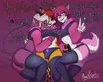 anthro clothing femboy group horn kurtis_(harucat) male male/male pax_(harucat) trio wide_hips harucat meme_clothing paggi_outfit harucat_(harucat) canid canine canis demon domestic_cat felid feline felis humanoid mammal wolf 5:4 hi_res meme