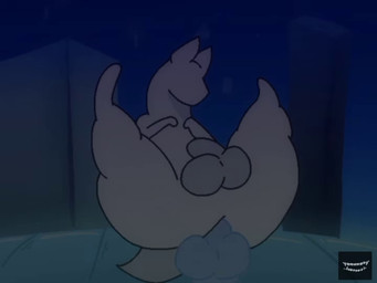 anthro balls big_balls big_balls_small_penis big_butt blue_penis bodily_fluids butt cum cum_inside disembodied_penis disproportionate_genitalia duo ejaculation feet floating fur genital_fluids genitals male male/male penis simple_background small_feet small_penis thick_thighs white_body white_fur sound_warning yamuito monster 4:3 animated high_framerate long_playtime sound watermark webm