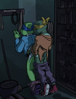 adolescent against_surface against_wall anal anal_penetration anthro caught_in_the_act clothed clothed_anthro clothing duo from_behind_position janitor_closet male male/male partially_clothed penetration public public_sex sex young relatedturtles teenage_mutant_ninja_turtles leonardo_(tmnt) michelangelo_(tmnt) scalie hi_res incest_(lore)