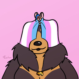 anthro breasts brown_body brown_fur duo fur lgbt_pride pride_colors queenbear transgender_pride_colors eaton_(artist) eaton queen_(bighorntbeardg) queenie bear mammal mouse murid murine rodent 1:1