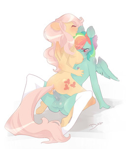 animal_genitalia animal_penis anthro anthrofied balls big_breasts big_penis blue_body blue_feathers blue_fur blush bodily_fluids breasts butt clothing cowgirl_position cum cum_in_vagina cum_inside cutie_mark duo ejaculation equine_genitalia equine_penis erection feathered_wings feathers female female_on_top female_penetrated from_front_position fur genital_fluids genitals gynomorph gynomorph/female gynomorph_on_bottom gynomorph_penetrating gynomorph_penetrating_female hair huge_breasts intersex intersex/female intersex_on_bottom intersex_penetrating intersex_penetrating_female long_hair multicolored_hair nipples nude on_bottom on_top open_mouth orgasm penetration penile penile_penetration penis penis_in_vagina pink_hair rainbow_hair sex straddling tongue vaginal vaginal_penetration vulva wings yellow_body yellow_fur dahliabee friendship_is_magic hasbro my_little_pony mythology fluttershy_(mlp) rainbow_dash_(mlp) equid equine horse mammal mythological_creature mythological_equine pegasus hi_res