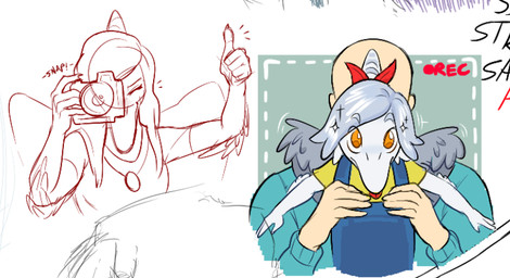 anthro blue_body camera carrying_another clothed clothing feathered_wings feathers female gesture grey_hair group hair hand_gesture jewelry long_hair long_snout looking_at_viewer male necklace orange_eyes overalls simple_background snout thumbs_up tongue tongue_out trio white_background wings young young_anthro young_female unknown_artist cavemanon_studios goodbye_volcano_high ko_op_(game_developer) snoot_game amber_(snoot_game) anon_(snoot_game) fang_(gvh) human mammal prehistoric_species pterosaur reptile scalie sketch daughter_(lore) father_(lore) father_and_child_(lore) father_and_daughter_(lore) mother_(lore) mother_and_child_(lore) mother_and_daughter_(lore) parent_(lore) parent_and_child_(lore) parent_and_daughter_(lore)