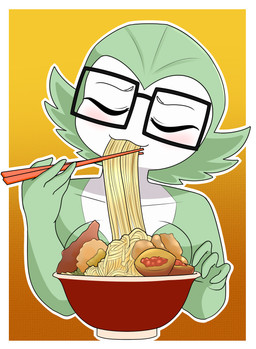 anthro blush chopsticks eating eating_food eyewear female food glasses noodles simple_background solo vipy nintendo pokemon gardevoir generation_3_pokemon pokemon_(species) absurd_res hi_res
