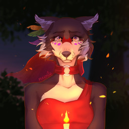 anthro candle cheek_tuft clothed clothing dress facial_tuft female looking_at_viewer makeup night outside solo tuft musenilla beastars juno_(beastars) 1:1 hi_res redraw signature