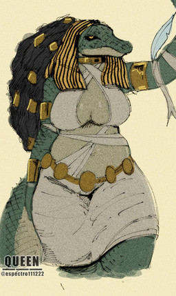 accessory anthro arm_wraps armlet beads belly belly_wraps belt big_breasts bikini bikini_top biped black_hair black_sclera black_text bottomwear bracelet braided_hair breasts clothed clothed_anthro clothed_female clothing collar countershade_scales countershade_snout countershading dark_hair egyptian egyptian_clothing egyptian_headdress eyelashes feathers female front_view glistening glistening_armlet glistening_bracelet glistening_breasts glistening_collar glistening_jewelry gold_(metal) gold_armlet gold_belt gold_bracelet gold_collar gold_jewelry green_body green_scales green_tail hair hair_accessory hair_beads head_turned headdress iris jewelry legs_together light_body light_scales long_hair metal_collar monotone_hair mouth_closed multicolored_body multicolored_scales navel nemes_(clothing) non-mammal_breasts overweight overweight_anthro overweight_female pupils scales simple_background skirt slightly_chubby slightly_chubby_anthro slightly_chubby_female smile smiling_at_viewer smirk smirking_at_viewer snout solo standing swimwear tail tan_background teeth text textured_background thick_tail thick_thighs two-piece_swimsuit two_tone_body two_tone_scales two_tone_tail white_bikini white_bikini_top white_body white_bottomwear white_breasts white_clothing white_countershading white_scales white_skirt white_swimwear white_tail wide_hips wraps yellow_eyes espectro111222 marvel marvel_cinematic_universe moon_knight_(series) ammit_(moon_knight) crocodile crocodilian reptile scalie 2025 artist_name colored_sketch digital_drawing_(artwork) digital_media_(artwork) english_text portrait sketch three-quarter_portrait